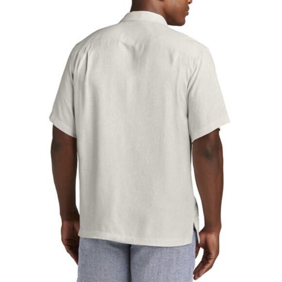 Tommy Bahama 100% Silk Camp Shirt Men L Cream Tropical Floral Jacquard Button Up - Picture 2 of 13